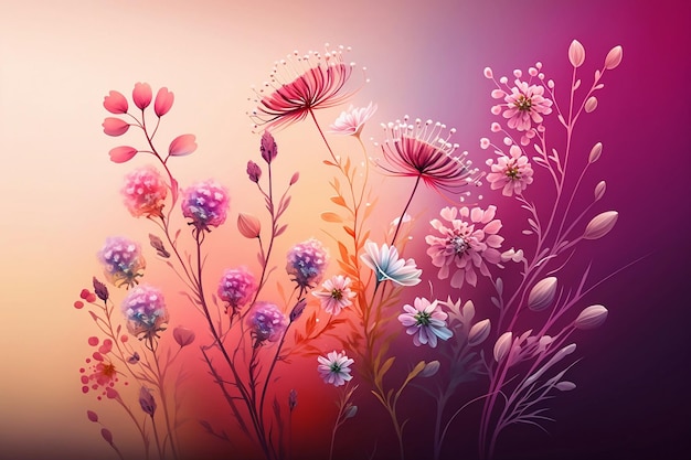 Prato di fiori di campo in colori pastello su sfondo sfumato