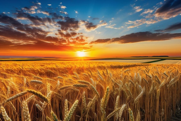 prato di grano al tramonto composizione della natura
