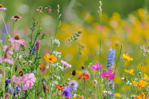 Prato pieno di fiori selvatici estivi fotografia