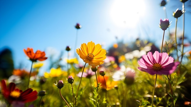 prato primaverile con fiori e farfalle