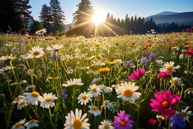 Prato soleggiato coperto di fiori di campo