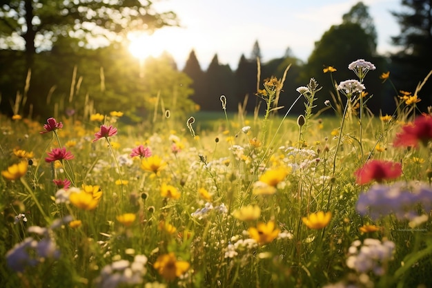 Prato soleggiato coperto di fiori di campo