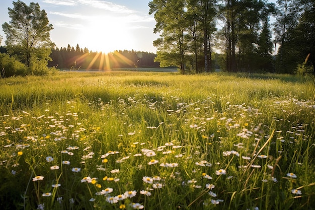 Prato soleggiato coperto di fiori di campo