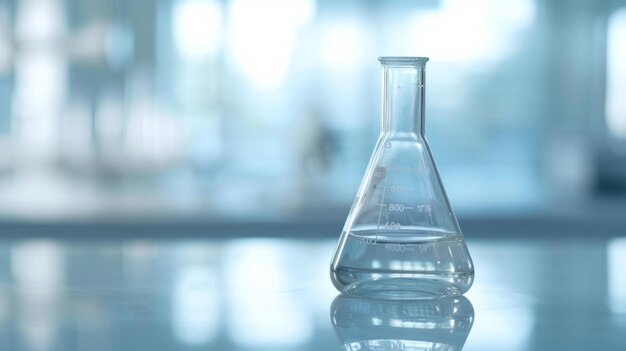 Precision Unveiled Clear Erlenmeyer flask si distingue su uno sfondo leggermente sfocato