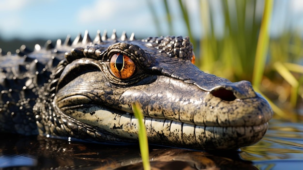 Predatore anfibio coccodrillo alligatore davanti al lago