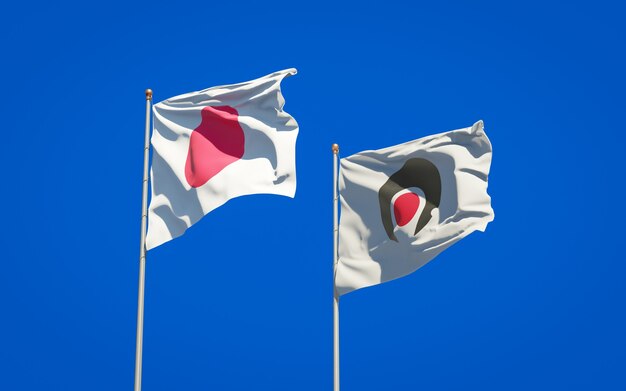 Prefettura di Kagoshima e bandiere del Giappone. Grafica 3D