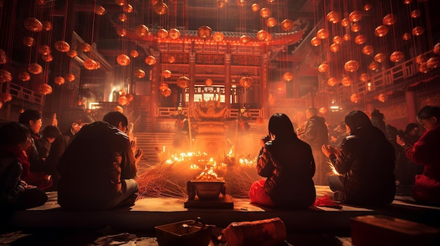 Preghiere al tempio durante il capodanno cinese