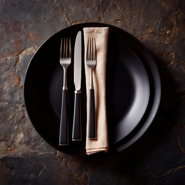 Premium lussuoso gresio nero elegante posto per un pasto di lusso