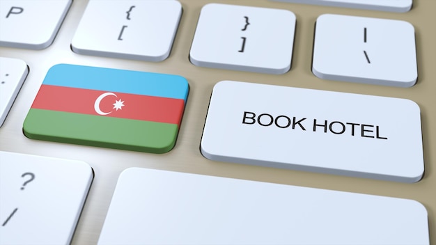 Prenota un hotel in Azerbaigian con il sito Web online Pulsante sulla tastiera del computer Concetto di viaggio 3D