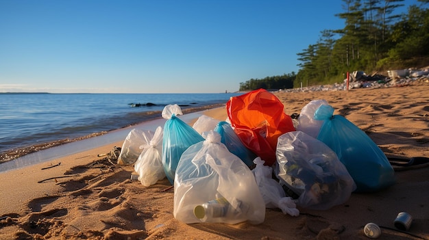 Preoccupazioni ambientali mucchi di spazzatura su una spiaggia sabbiosa