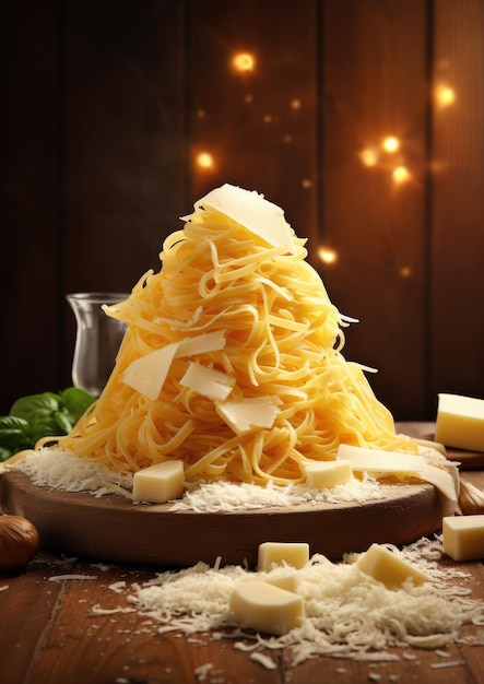 Preparazione degli ingredienti in cucina per la cottura degli spaghetti al parmigiano Generativo Ai