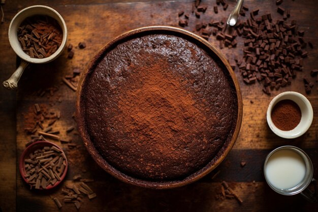 Preparazione del fondante al cioccolato vista dall'alto