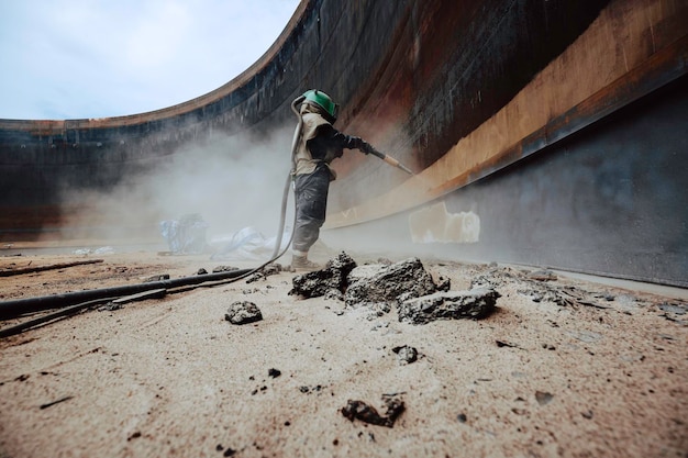 Preparazione della piastra di corrosione superficiale della lavoratrice mediante sabbiatura dell'olio interno del serbatoio