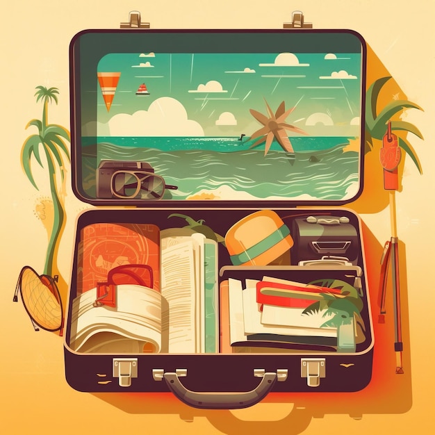 Preparazione delle vacanze estive valigie aperte ai generato illustrazione di alta qualità
