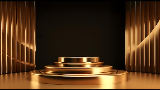 Presentazione del display del prodotto su un podio vuoto in oro di lusso