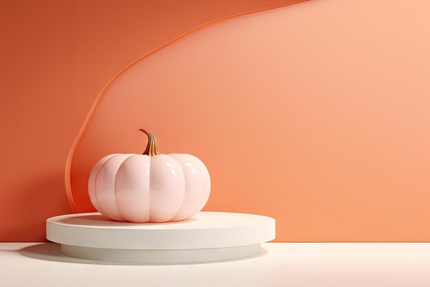 Presentazione del prodotto Halloween a tema autunnale con zucca ceramica bianca e colori arancione rosa