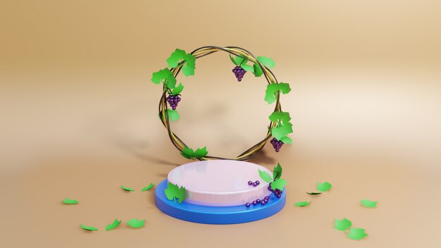 Presentazione del prodotto sul podio con pianta d'uva