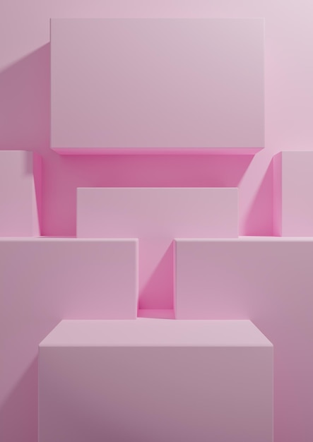 Presentazione del supporto del podio della carta da parati geometrica minima dello sfondo del display del prodotto 3D rosa pastello