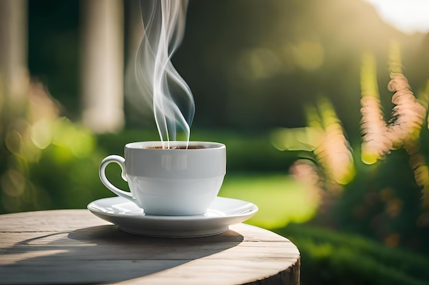 presentazione di una tazza di caffè sullo sfondo di un classico castello francese