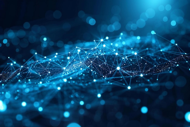 Presentazione di uno sfondo blu astratto con punti luminosi e linee di connessione concezione della tecnologia digitale