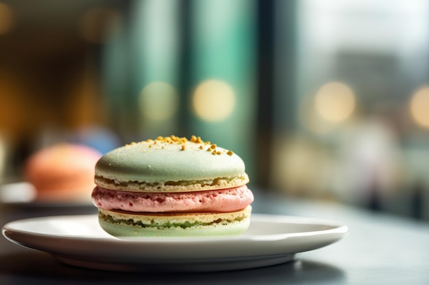 Presentazione elegante del macaron da dessert francese generata dall'intelligenza artificiale