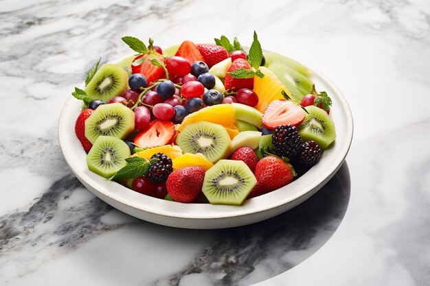 Presentazione elegante di insalata di frutta con piatti artistici