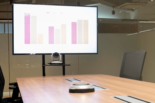 Presentazione mock up diagramma diapositive sul display televisivo nella sala riunioni