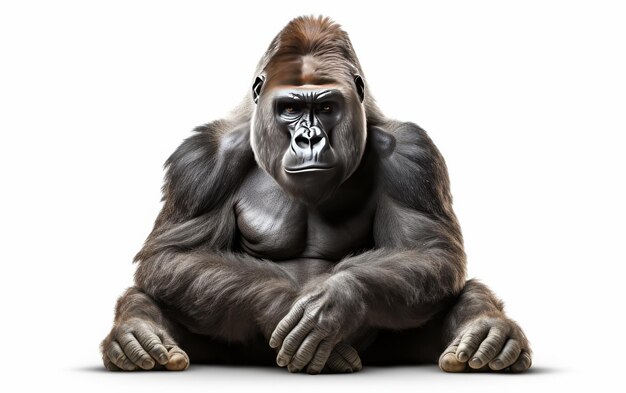 Presenza dominante del gorilla su sfondo bianco