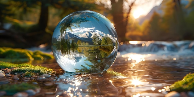 Preservare le risorse idriche della Terra39 con il globo di vetro in natura concetto conservazione dell'acqua protezione dell'ambiente vita sostenibile fotografia della natura pratiche ecologiche