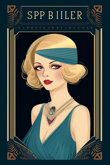 Pretty Flapper Girl Colori Art Deco Grassetto Carattere Sans Serif Etichetta Geo 2D Design vintage Confezione Tem