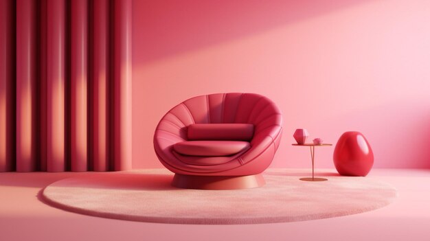 Pretty in Pink Una deliziosa stanza con un divano rosa e un piccolo tavolo in stile minimale