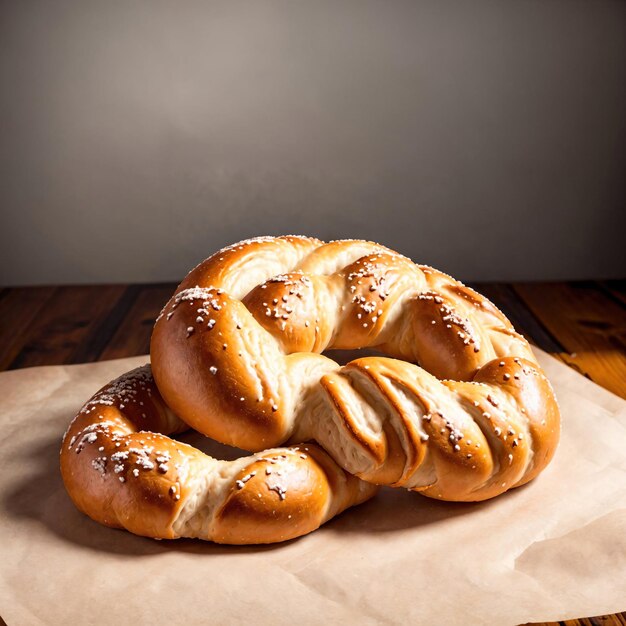 Pretzel bavaresi con semi di sesamo su carta generata artificialmente