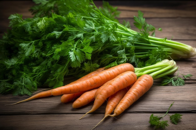 Prezzemolo di carota sul tavolo Genera Ai