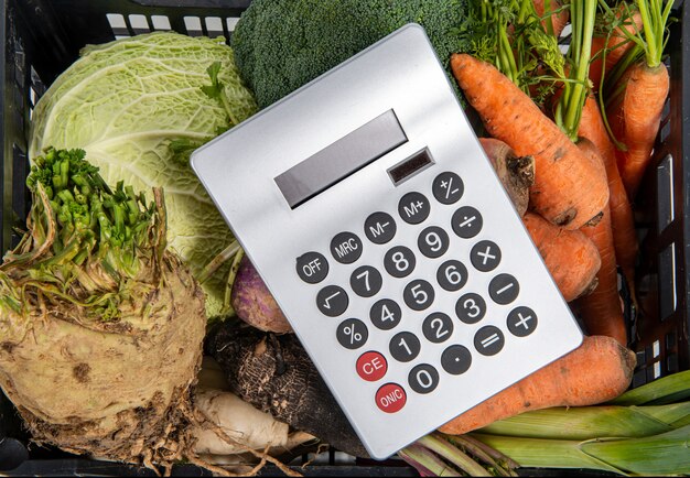 Prezzi elevati di verdure, calcolatrice