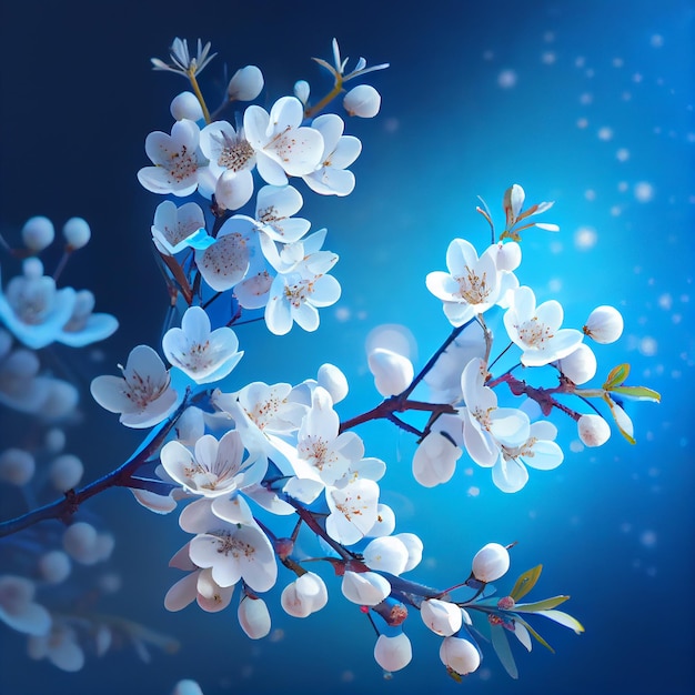 Primavera fiori di ciliegio su sfondo blu IA generativa