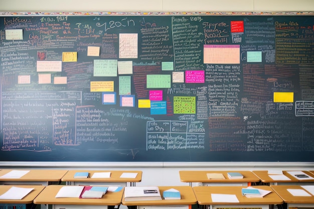 Primi piani delle lavagne in aula con lezione