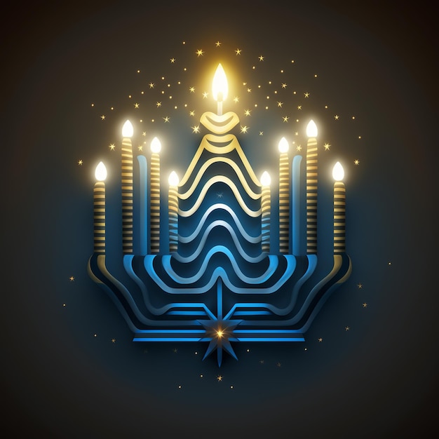 Primo giorno di Hanukkah con candele colorate accese di Hanukkah in Menorah Generative Ai