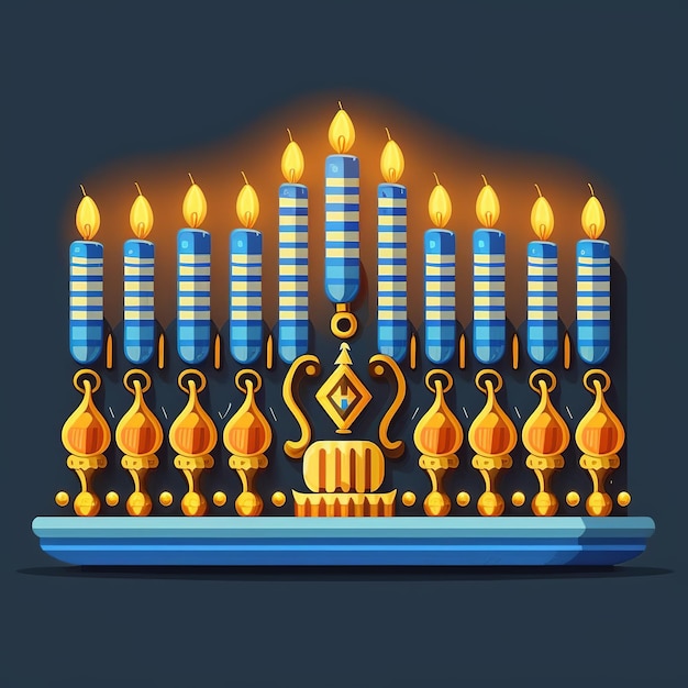 Primo giorno di Hanukkah con candele colorate accese di Hanukkah in Menorah Generative Ai