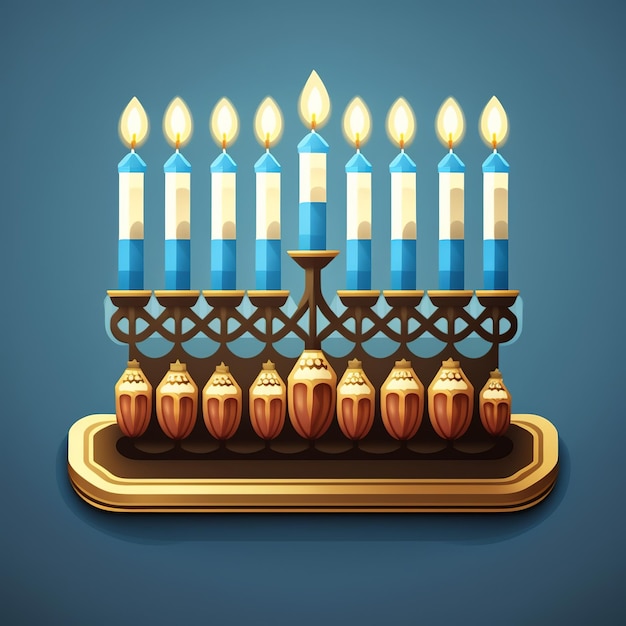 Primo giorno di Hanukkah con candele colorate accese di Hanukkah in Menorah Generative Ai