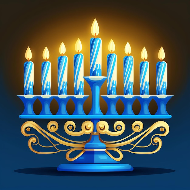 Primo giorno di Hanukkah con candele colorate accese di Hanukkah in Menorah Generative Ai