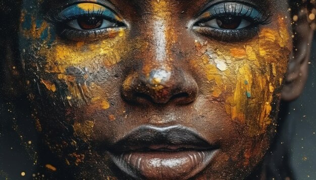 Primo piano astratto ritratto di donna color oro Bella illustrazione foto Generative AI