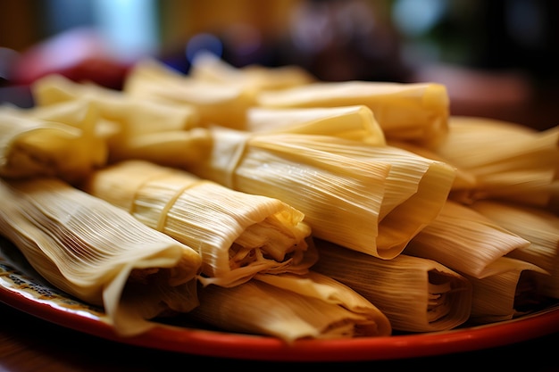 Primo piano autentico dei tamales messicani