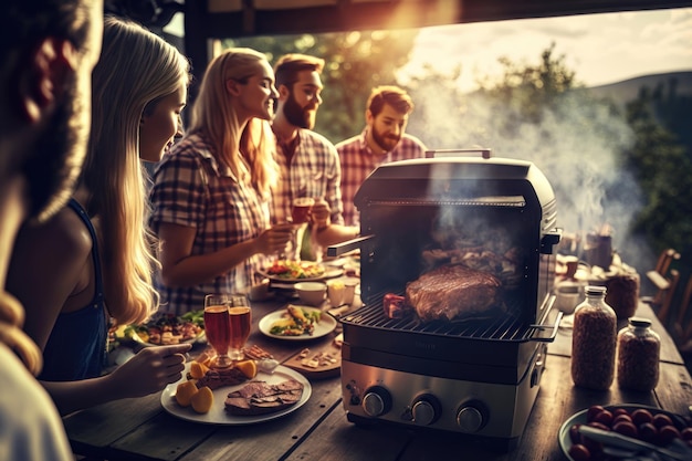 Primo piano barbecue alla festa barbecue Tempo di vacanza della famiglia e degli amici Generazione AI
