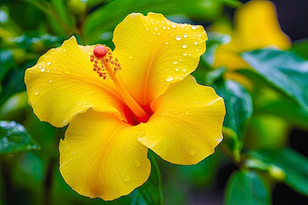 Primo piano bellissimo fiore di ibisco giallo