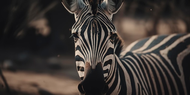 Primo piano cinematografico di una zebra