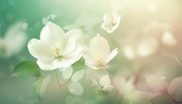 Primo piano con fiori di gelsomino bianco su sfondo sfocato