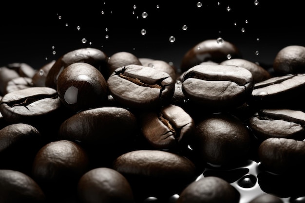 Primo piano dei chicchi di caffè scuri Illustrazione creativa generata dall'intelligenza artificiale