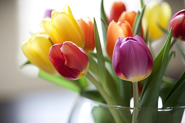 Primo piano dei tulipani vibranti in un vaso
