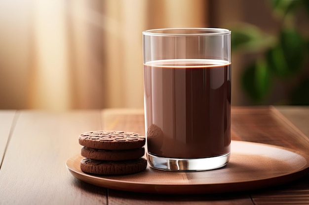 Primo piano del bicchiere di latte al cioccolato sul tavolo