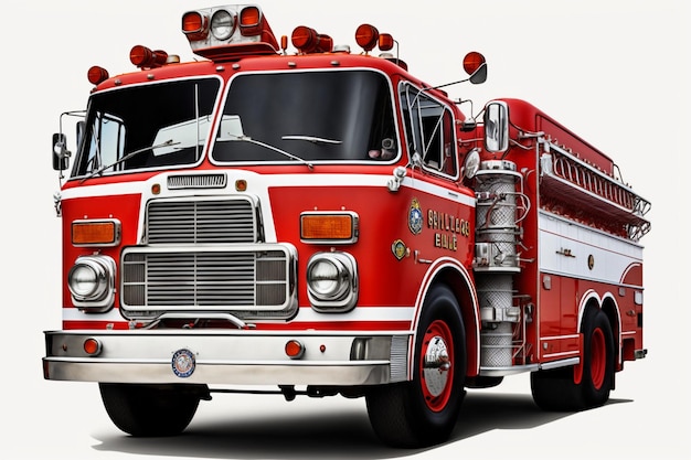 Primo piano del camion dei pompieri con il motore rosso ai generativo
